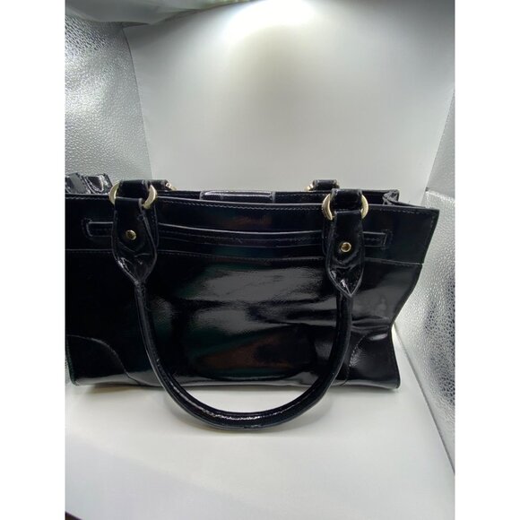 Black Patent Leather Liz Claiborne Handbag With Gold-Tone Hardware & Double Hand - Picture 9 of 16